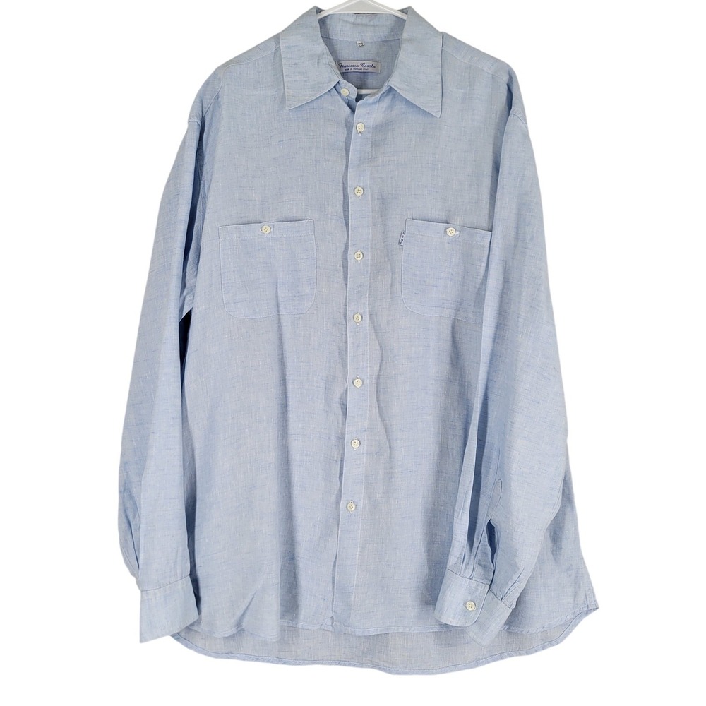 Francesco Casola Linen Button Down Shirt Mens XXL Light Blue Italy Positano